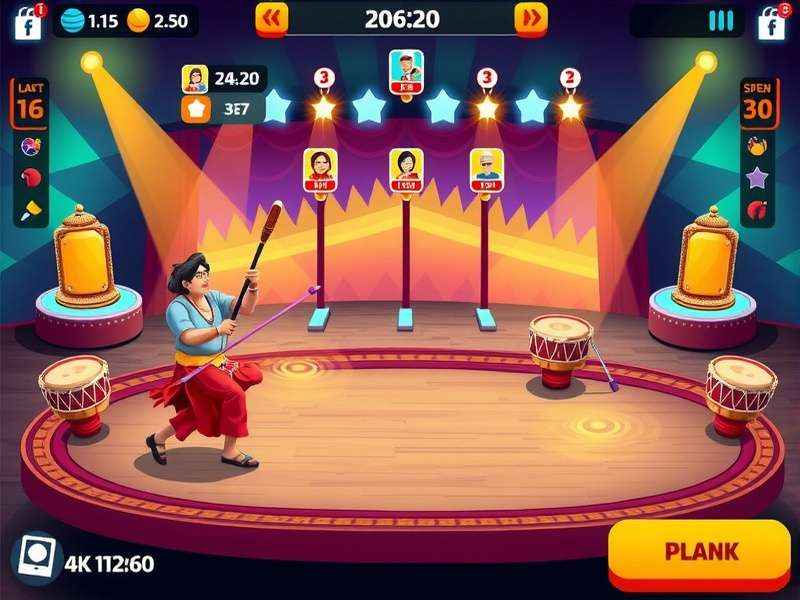 Dhol Dash gameplay screenshot showing colorful interface with traditional Indian drums